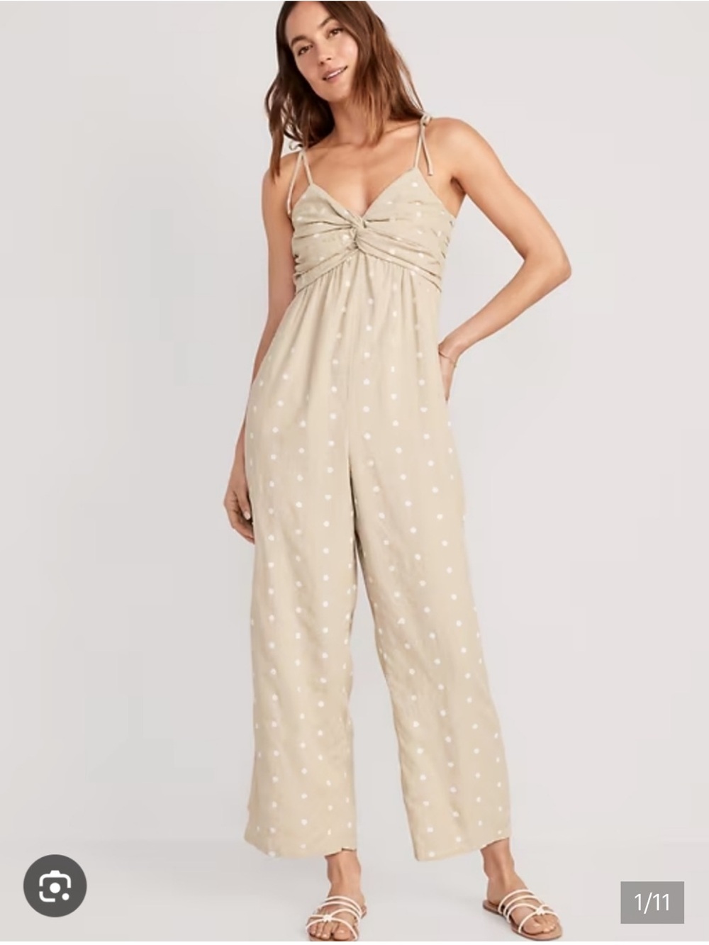 NWT Old Navy Polka Dot Tie-Front Wide-Leg Jumpsuit — Cream Medium Tall